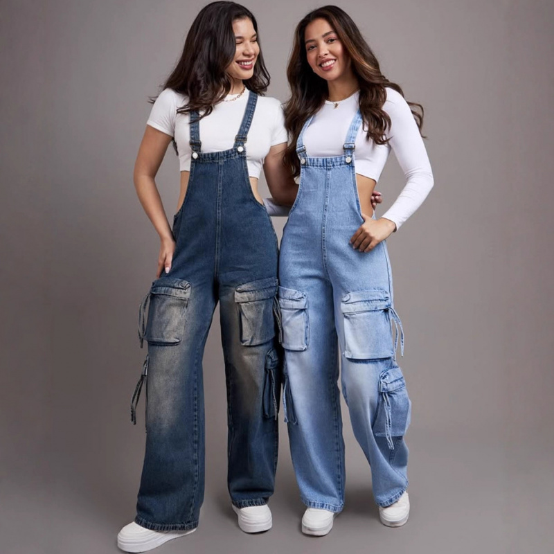 Women'S Fashion Overalls - Overol de Mezclilla Casual de Pierna
