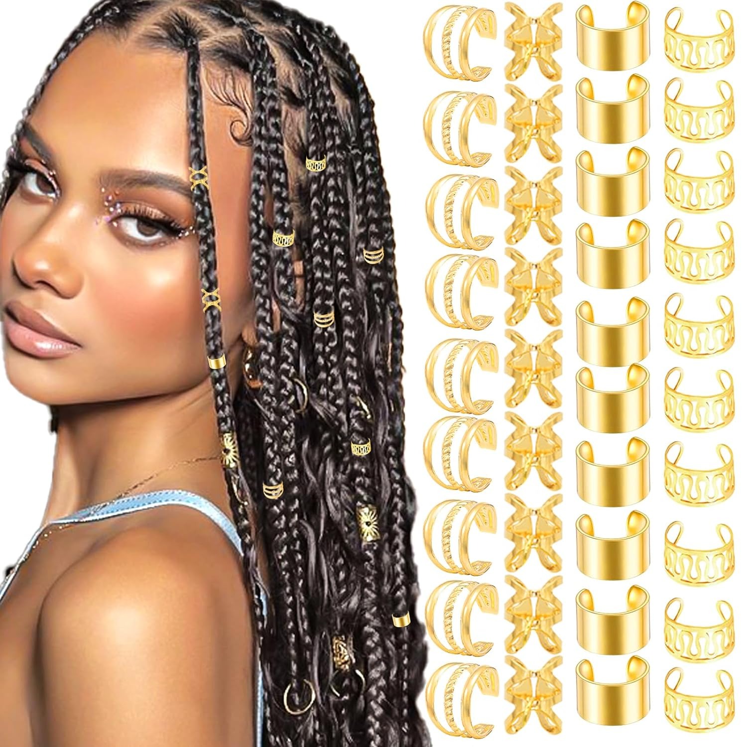 Women'S Fashion Rings Gold - 40 Uds joyería para el cabello