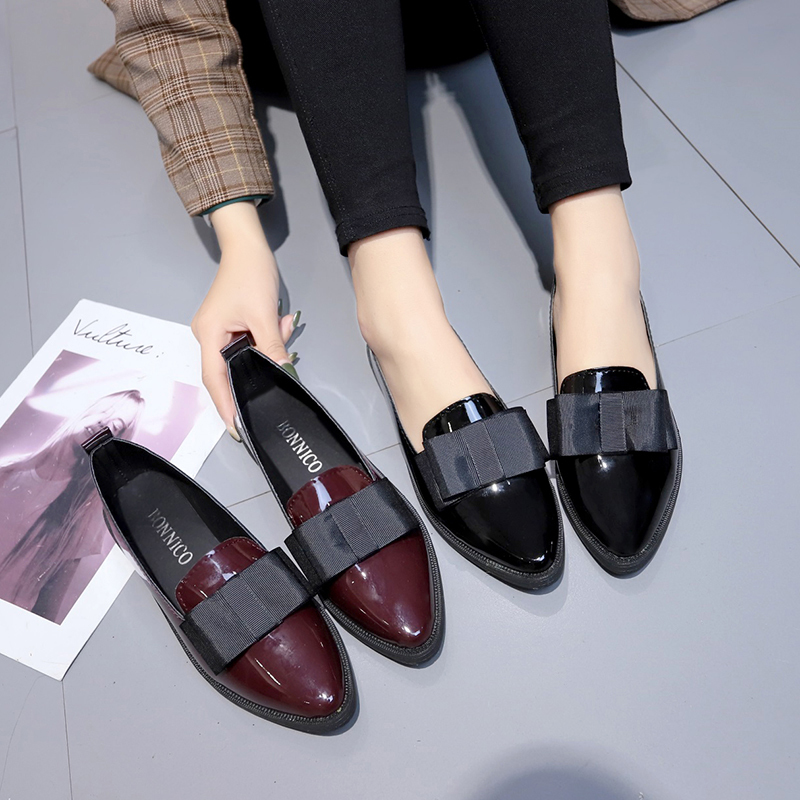 Women'S Fashion Loafers - Zapatos Planos de Piel Sintética Negra/Vino