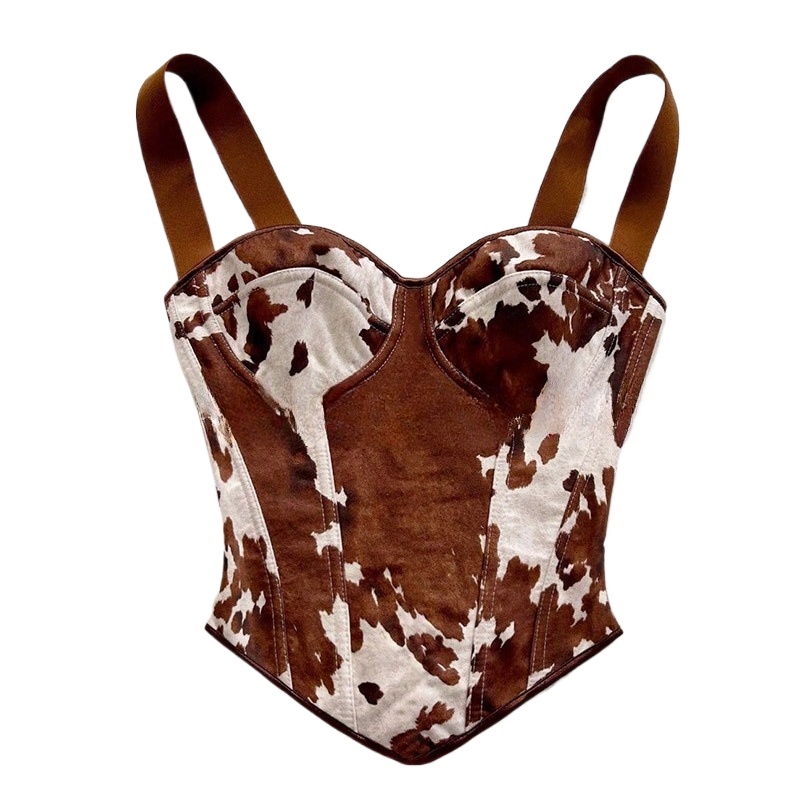 Corset Top Boned - Top corsé con estampado de vaca