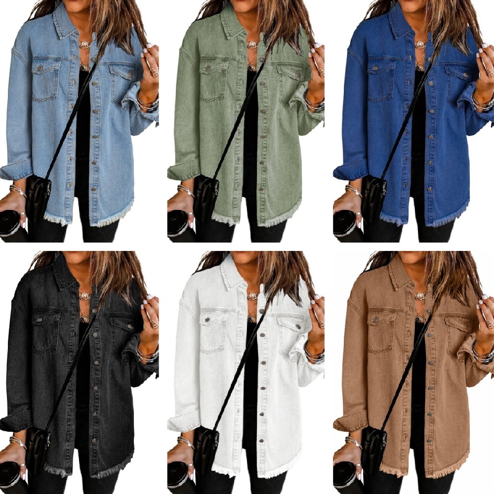 Women'S Fashion Denim Jacket - Chaqueta vaquera lavada para mujer, chaqueta