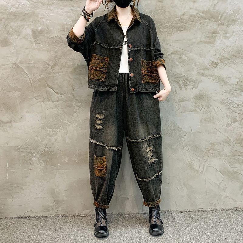 Women'S Fashion Denim Jacket - Conjunto Vaquero Retro para Mujer, Otoño