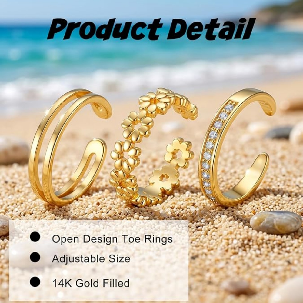 Juego de 3 Anillos Ajustables  - Women'S Fashion Rings Gold reseña y precio