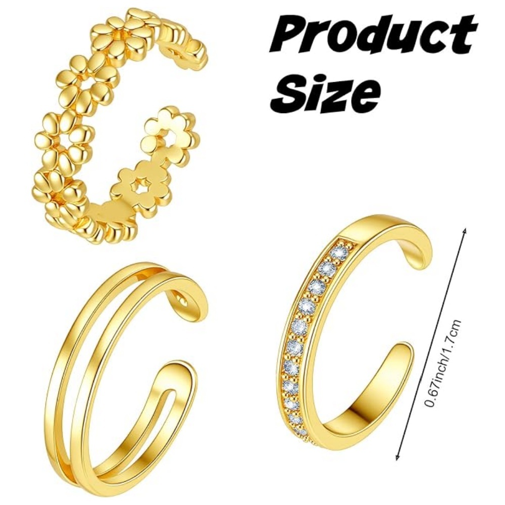 Juego de 3 Anillos Ajustables  - Women'S Fashion Rings Gold reseña y precio