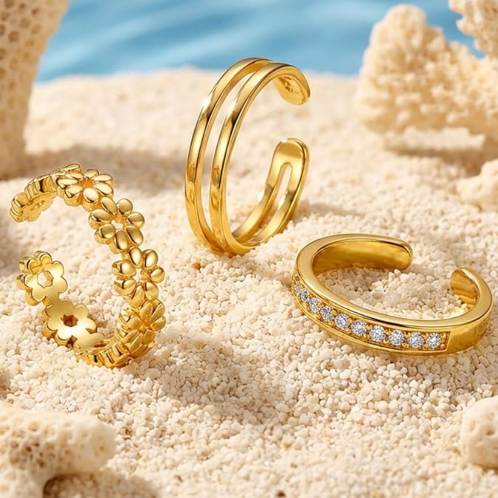 Juego de 3 Anillos Ajustables  - Women'S Fashion Rings Gold reseña y precio